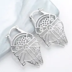 Boucles d'oreilles rondes argentées tendance - évidées - étoile du millénaire
