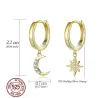 Boucles d'oreilles rondes en or à la mode - lune / étoile - argent sterling 925