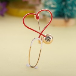 Heart shaped stethoscope - with crystal - elegant broochBrooches