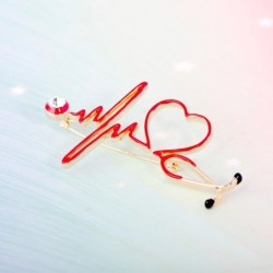 Medical brooch - electrocardiogram / stethoscope / heart - with crystalBrooches