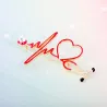 Broche médicale - électrocardiogramme / stéthoscope / coeur - avec cristal