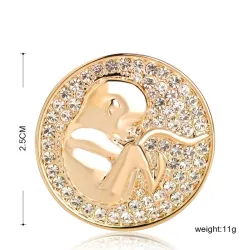 Broche de sage-femme ronde - avec cristaux - en forme de pièce - bébé à naître