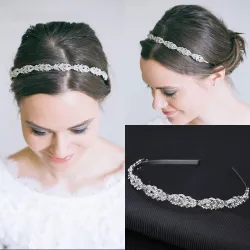 Diadème en cristal luxueux - serre-tête - motif de feuilles de fleurs