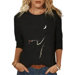 T-shirt classique à manches longues - ample - imprimé chat 3D amusant