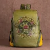 Women's retro backpack - floral embossing - genuine leather - large capacityBackpacks