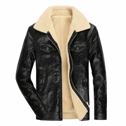 Veste d'hiver en cuir avec polaire et fermeture éclair - slim