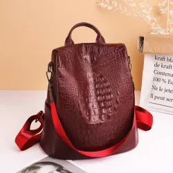 Sac à dos vintage à la mode - sac à bandoulière multifonction en cuir - motif peau de serpent