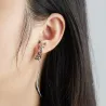 Boucles d'oreilles pendantes élégantes - petit renard - émail noir - argent - or - or rose