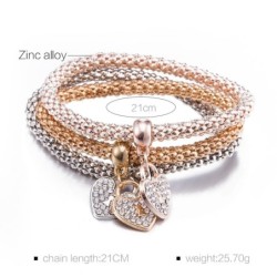 Elegant three-piece bracelet - with crystal hearts - silver - gold - rose goldBracelets