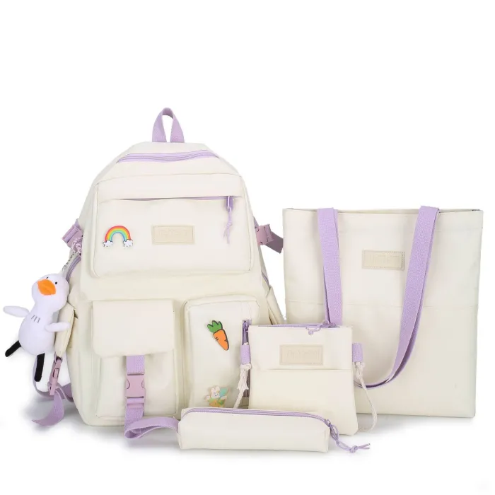 Sac à dos - trousse à crayons - sac à bandoulière - sac à main - avec porte-clés pendentif animal - ensemble de 4 pièces