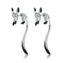 Boucles d'oreilles pendantes élégantes - petit renard - émail noir - argent - or - or rose
