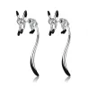 Boucles d'oreilles pendantes élégantes - petit renard - émail noir - argent - or - or rose