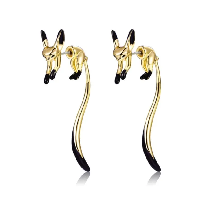 Elegant drop earrings - little fox - black enamel - silver - gold - rose golEarrings