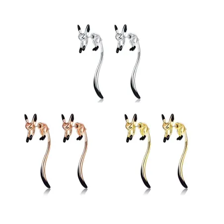 Boucles d'oreilles pendantes élégantes - petit renard - émail noir - argent - or - or rose