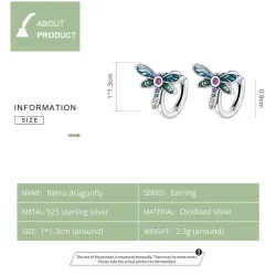 Libellule en cristal coloré - boucles d'oreilles - argent sterling 925
