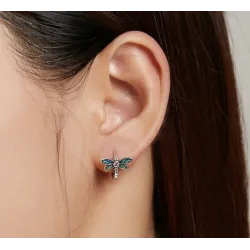 Libellule en cristal coloré - boucles d'oreilles - argent sterling 925