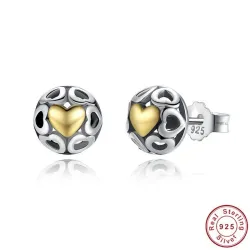 Boucles d'oreilles puces exclusives - coeurs évidés - coeur zircon jaune - argent sterling 925
