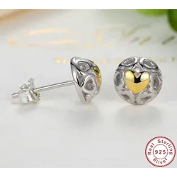 Boucles d'oreilles puces exclusives - coeurs évidés - coeur zircon jaune - argent sterling 925