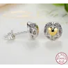Boucles d'oreilles puces exclusives - coeurs évidés - coeur zircon jaune - argent sterling 925