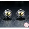 Boucles d'oreilles puces exclusives - coeurs évidés - coeur zircon jaune - argent sterling 925