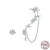 Boucles d'oreilles puces florales - asymétriques - avec chaîne / cristaux - argent sterling 925
