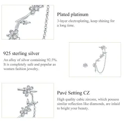Boucles d'oreilles puces florales - asymétriques - avec chaîne / cristaux - argent sterling 925