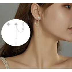 Elegant drop earrings with stars - asymmetric - with chain / crystals - 925 sterling silverEarrings