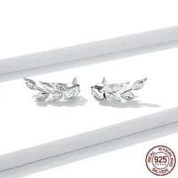 Clous d'oreilles élégants - en forme de feuilles - avec cristaux - argent sterling 925
