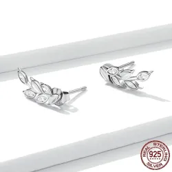 Elegant stud earrings - leaves shaped - with crystals - 925 sterling silverEarrings