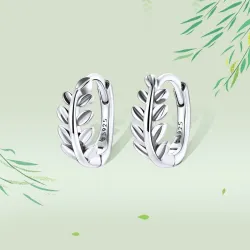 Boucles d'oreilles rondes en forme de feuille - Argent 925
