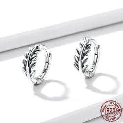 Boucles d'oreilles rondes en forme de feuille - Argent 925