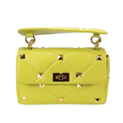 Luxurious bag - with rivets / chain strap / handle - genuine leatherHandbags