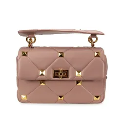 Luxurious bag - with rivets / chain strap / handle - genuine leatherHandbags