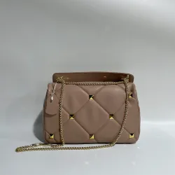 Luxurious bag - with rivets / chain strap / handle - genuine leatherHandbags