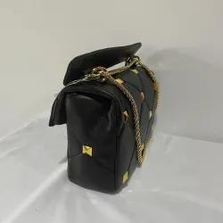 Luxurious bag - with rivets / chain strap / handle - genuine leatherHandbags