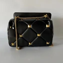 Luxurious bag - with rivets / chain strap / handle - genuine leatherHandbags