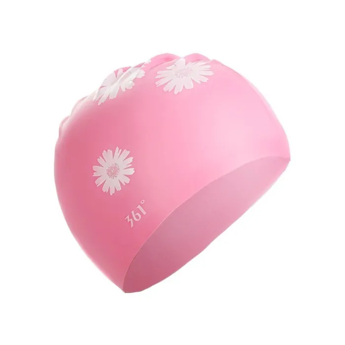 Silicone swimming cap - waterproof - ear / long hair protection - floral printSwimming