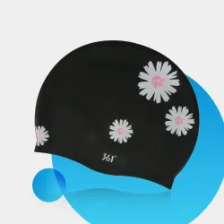 Bonnet de bain en silicone - imperméable - protection oreilles / cheveux longs - imprimé fleuri