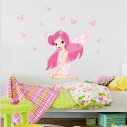 Belle fille papillon dessin animé - sticker mural - 70 * 80cm