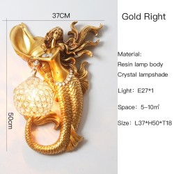 Luxurious crystal wall lamp - gold mermaid with ballWall lights