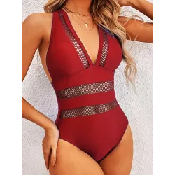Sexy one piece swimsuit - with push up - net decorationBeachwear