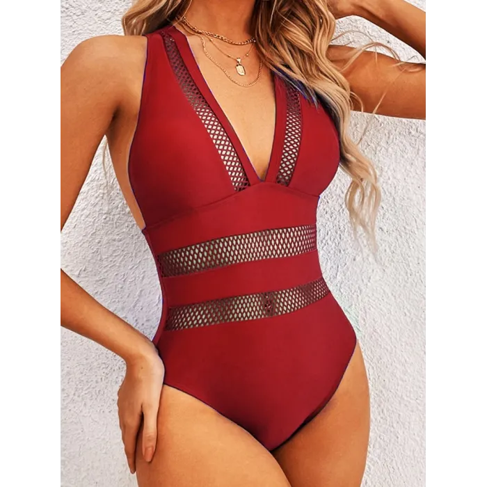 Sexy one piece swimsuit - with push up - net decorationBeachwear