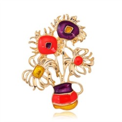 Elegant golden brooch - with colorful sunflowers