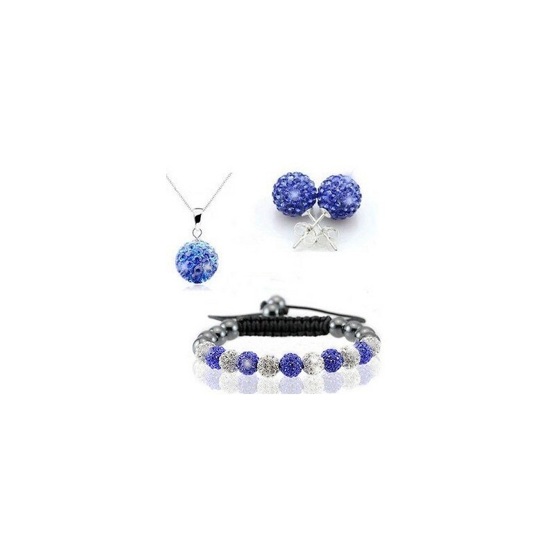 Ensemble à la mode avec perles de cristal - bracelet - boucles d'oreilles - pendentif pour collier