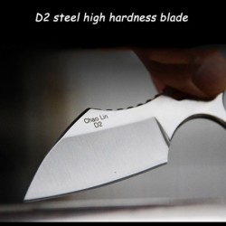 Petit couteau tactique - avec anneau - étui cuir - acier D2