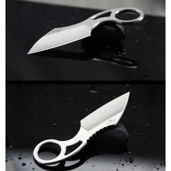 Petit couteau tactique - avec anneau - étui cuir - acier D2
