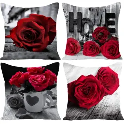 Housse de coussin déco - roses rouges - 45 * 45cm