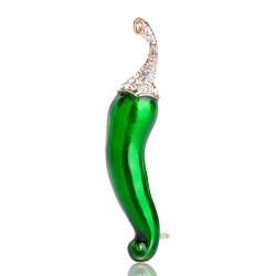 Crystal brooch - with green & red chilli pepper