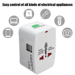 Alimentation universelle - Adaptateur de voyage - avec 2 ports USB - Convertisseur de prise AU US UK EU