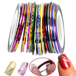 Nail striping tape - lignes colorées - autocollant - couleurs mélangées - 10 pièces